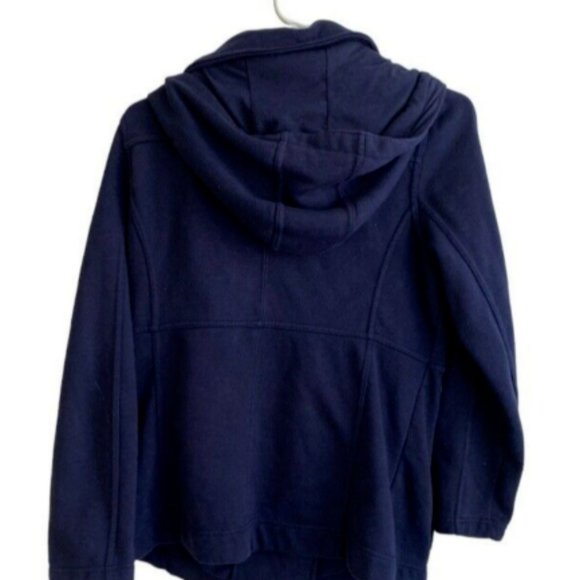 Merona Womens Blue Fleece Jacket Hooded Buttoned SZ L Front Pockets - Picture 2 of 5